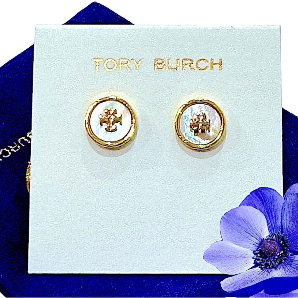 TORY BURCH KIRA WHITE ENAMEL STUD EARRINGS